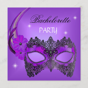 Invitación Máscara Morada de Despedida de Soltera Negra