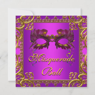 Invitación Máscara Morada de Oro Fiesta de Máscaras Moradas