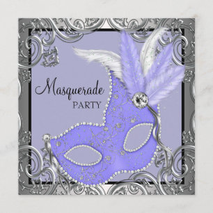Invitación Máscara Morada Lavanda Elegante Fiesta de Disfraz