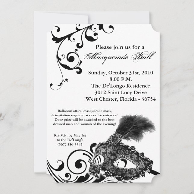 Invitación Máscara negra de máscaras de grano disfrazar parte (Anverso)