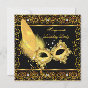 Invitación Máscara para Fiesta de Disfraces Dorado Negro Amar