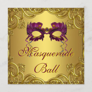 Invitación Máscara púrpura dorada Fiesta de baile de máscaras