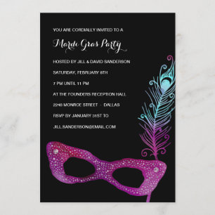Invitación Máscara púrpura  Fiesta de Masquerade Mardi Gras