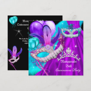 Invitación Máscara Quinceañera 15 Fiesta Máscaras Azul Turque