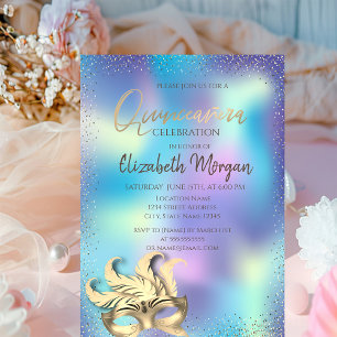 Invitación Máscara, Quinceañera holográfica de lunares de con