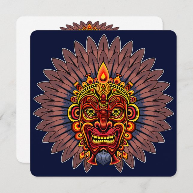 Invitación Máscara ritual del rey guerrero tribal (Anverso / Reverso)