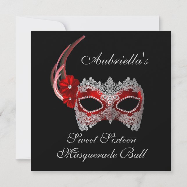 Invitación "Máscara roja/blanca de la bola de mascarada del (Anverso)