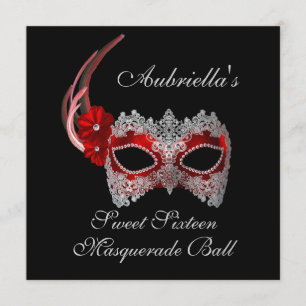 Invitación "Máscara roja/blanca de la bola de mascarada del