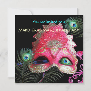 INVITACIÓN MÁSCARA ROJA CON PUNTOS DE PELO FIESTA DE MASQUERA