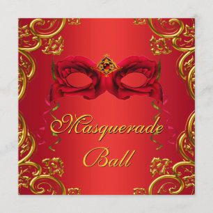 Invitación Máscara Roja Dorada Fiesta de Máscaras Rojas