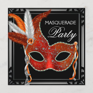 Invitación Máscara Roja Fiesta de Máscaras Negra Roja