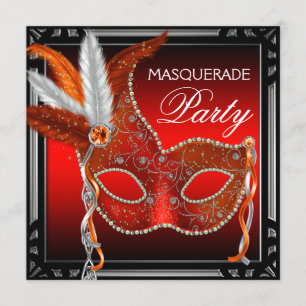 Invitación Máscara Roja Fiesta de Máscaras Negra Roja