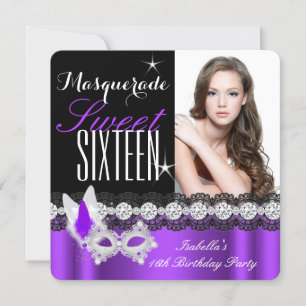 Invitación Máscara Sweet Sixteen Dulces 16 Foto púrpura