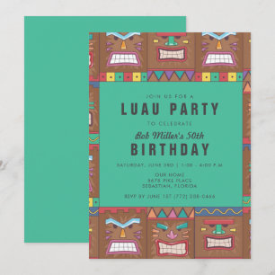Invitación Máscara Tiki Luau Fiesta de Cumpleaños 50