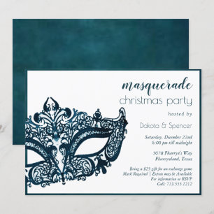 Invitación Máscara Verde azulada de mascarada Navidades tem