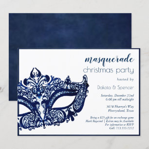 Invitación Mascarada azul   Fiesta de Navidades Mardi Gras