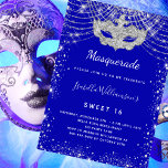 Invitación Mascarada azul real plata dulce 16 fiesta lujo<br><div class="desc">Para una elegante Mascarada,  dulce 16,  16 cumpleaños. Un fondo azul real. Decorado con un polvo falso purpurina plateado y una máscara de mascarada. Personalice y agregue un nombre,  edad y detalles del fiesta. El nombre se escribe con un guión de estilo con letras a mano</div>