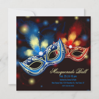Invitación Mascarada B Rojo y Azul Elegante