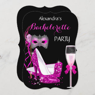 Invitación Mascarada Champagne Bacheloret Hot Pink l2