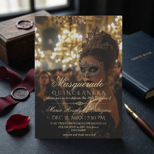 Invitación Mascarada Chic foto de Quinceañera dorada