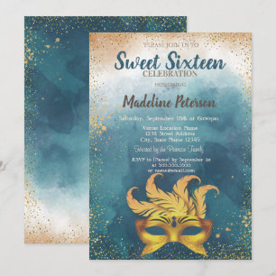 Invitación Mascarada,Confeti Salpicadura de Acuarela Dulces 1