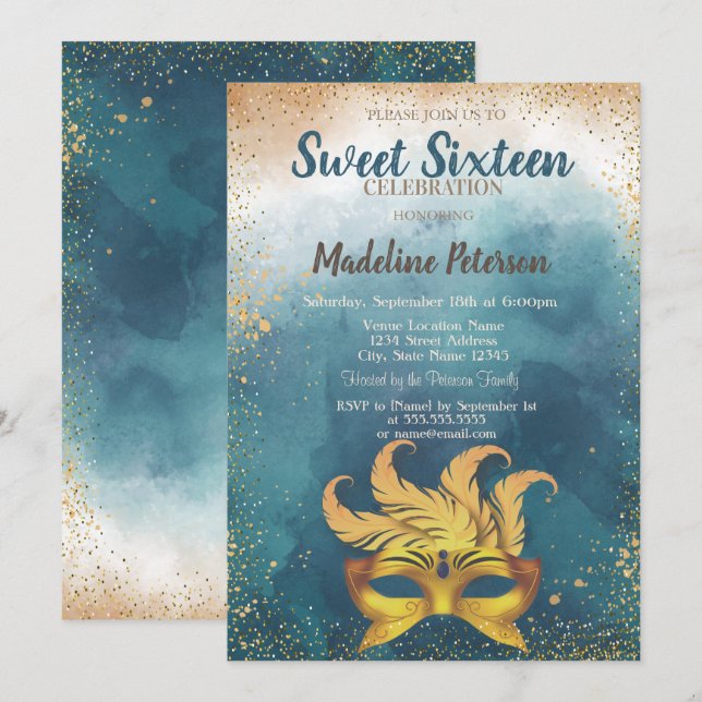 Invitación Mascarada,Confeti Salpicadura de Acuarela Dulces 1 (Anverso / Reverso)
