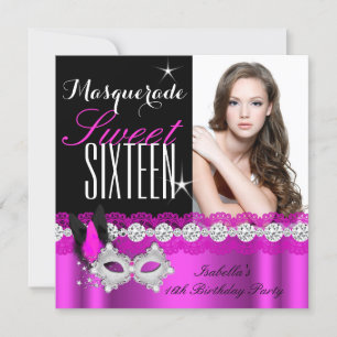 Invitación Mascarada Cumpleaños dieciséis Dulces 16 Foto rosa