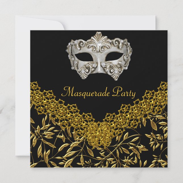 Invitación Mascarada Cumpleaños Fiesta Glamour Caliente Negro (Anverso)