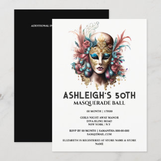 Invitación Mascarada de 50 años de las damas venecianas másca