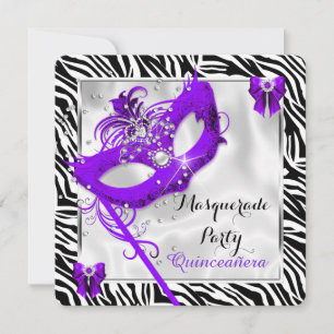 Invitación Mascarada de cebra morada Quinceanera 15º Fiesta