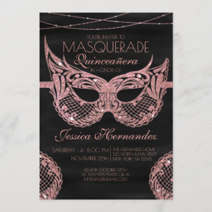 Invitación Mascarada de encaje de Purpurina de oro BlackRose
