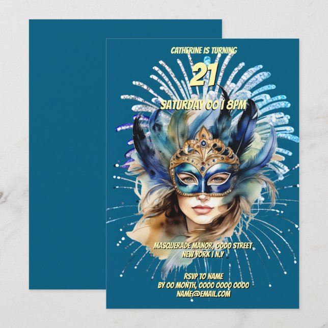 Invitación Mascarada de fuegos artificiales del carnaval (Anverso / Reverso)