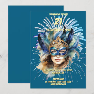 Invitación Mascarada de fuegos artificiales del carnaval