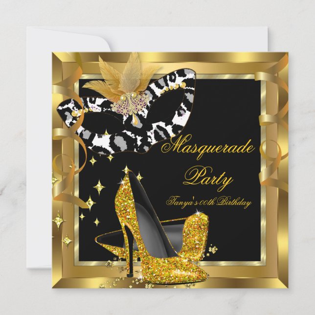 Invitación Mascarada de la fiesta de cumpleaños máscara de or (Anverso)