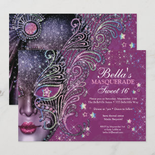 Invitación Mascarada de la Galaxia Magenta Dulce 16 Invitació