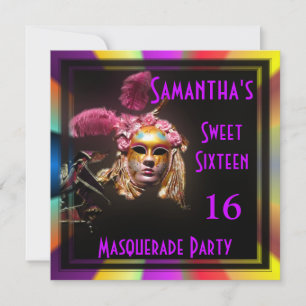 Invitación Mascarada de Mardi Gras dieciséis fiestas