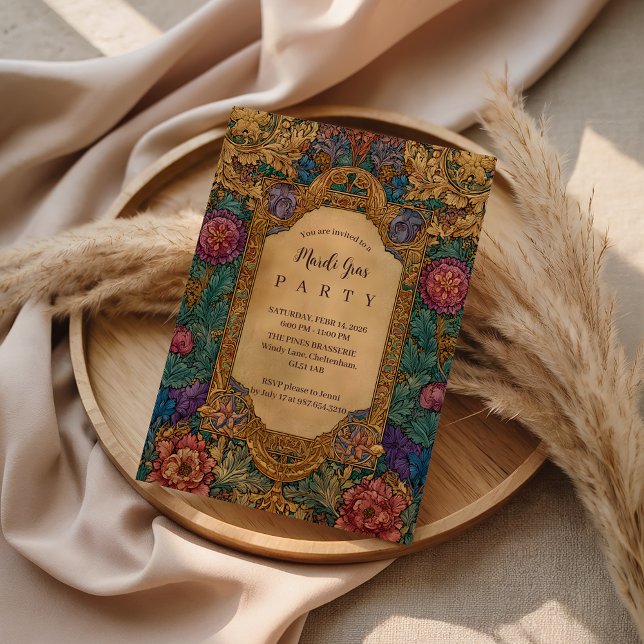 Invitación Mascarada de Mardi Gras Floral Barroco (Subido por el creador)