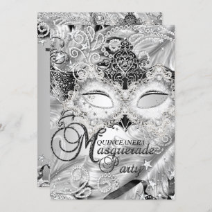Invitación Mascarada de máscara de cáscara de plata Quinceane