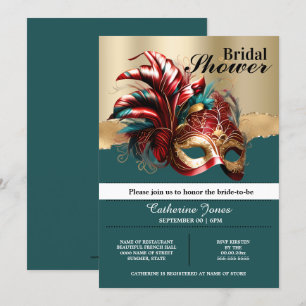 Invitación Mascarada de mascara veneciana plumas de novia
