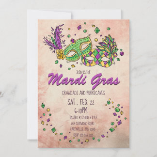 Invitación Mascarada de máscaras de color mardi gras