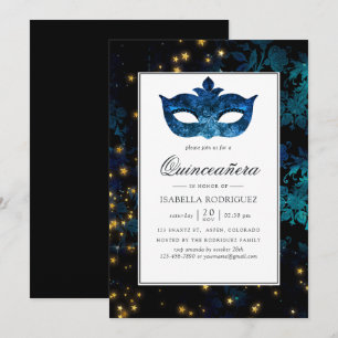 Invitación Mascarada de medianoche en damasco Quinceañera