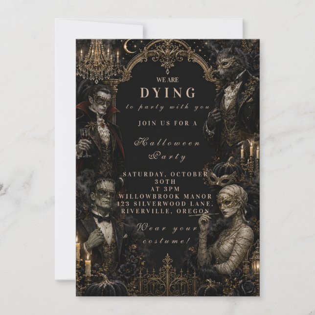 Invitación Mascarada de Monstruos Góticos de Halloween (Anverso)