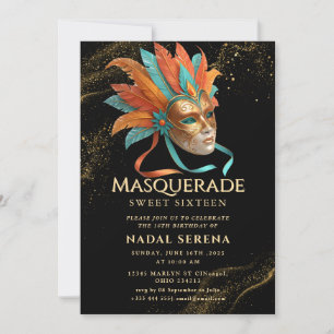 Invitación mascarada de oro