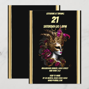 Invitación Mascarada de oro de la mascarada del carnaval de l