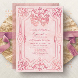 Invitación Mascarada de oro rosado Quinceanera