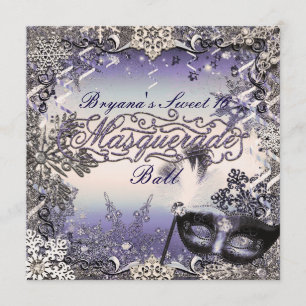 Invitación Mascarada de Purpura y Plata & Copos de Nieve