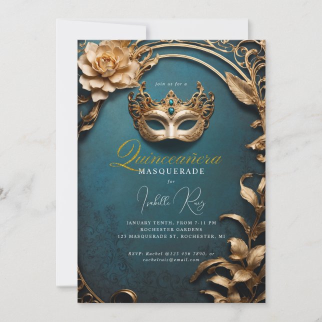 Invitación Mascarada de Quinceañera (Anverso)