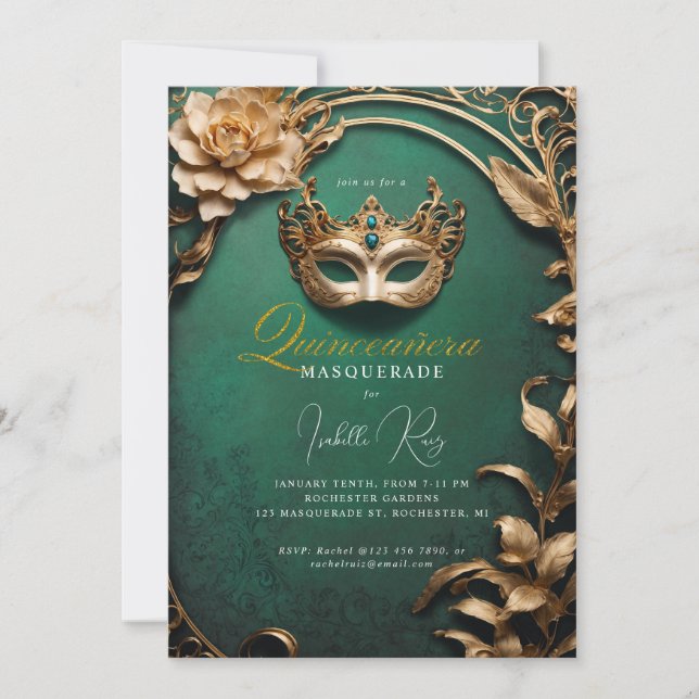 Invitación Mascarada de Quinceañera (Anverso)