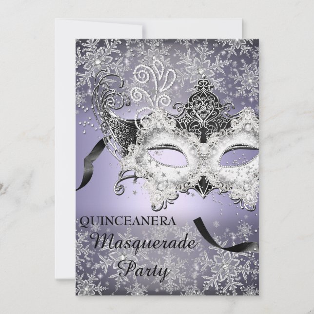 Invitación Mascarada de Snowflake con espuma morada Quinceane (Anverso)