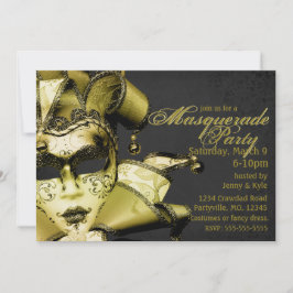 Invitación Mascarada del Mardi Gras de oro cepillado